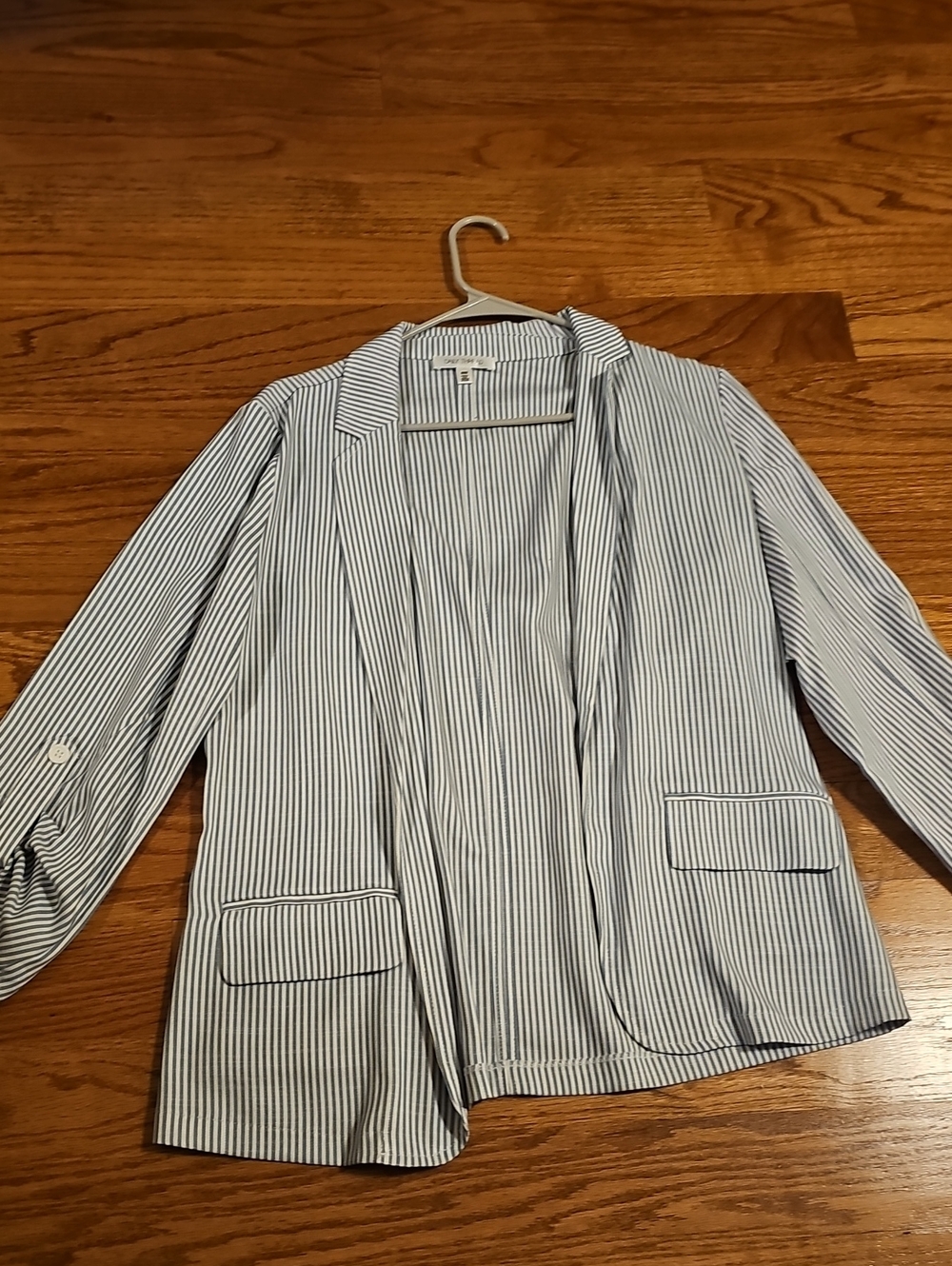 Women's Striped Open-Front Blazer Jacket - White & Navy